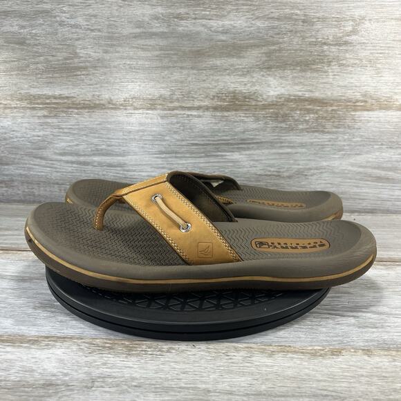 Sperry Top Sider Men's Santa Cruz Brown Leather Thong Sandals Size 14 - Picture 1 of 9